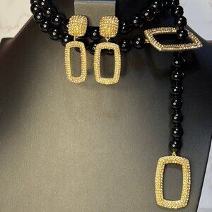 Heidi Daus "GAME CHANGER" Beaded & Pavé Lariat Necklace Set